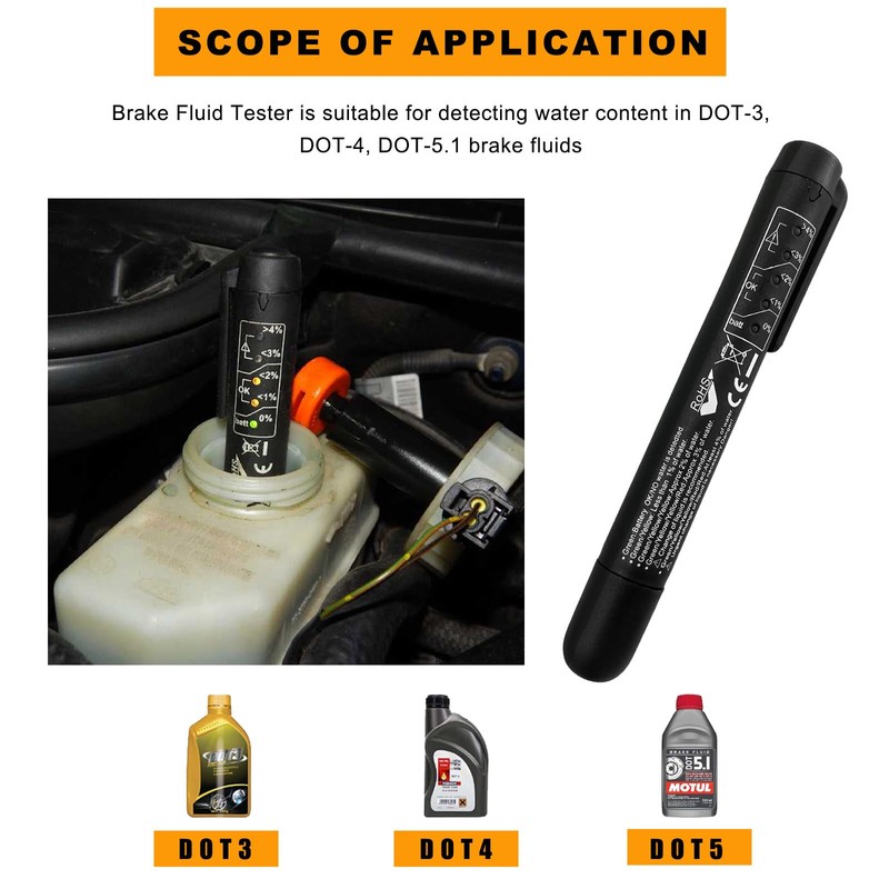 Ohleats Brake Fluid Tester Pen with 5 LED Indicators, Universal