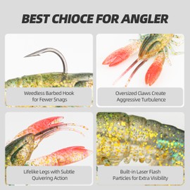 PROBITE Crawfish Fishing Lure – Pre-Rigged Soft Bait with Lead Weight – Weedless Design, Realistic Action – Durable for Bass, Trout, Crappie in Freshwater & Saltwater