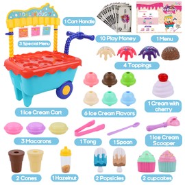 Gifts2U Ice Cream Cart Toys for Kids,45 Pcs Ice Cream Play Set,Pretend Play Store with Storage Trolley,Food Toys,Play Ice Cream Shop Toy,Gift for Boys Girls 3 4 5 6 Years Old