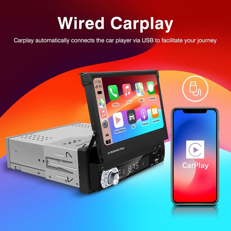 Single-Din-Touchscreen-Radio,Carplay&Android Auto,Car-Stereo-with Backup Camera Bluetooth/FM/RDS Radio/Type-C/USB/SD/MP4/MP5 Player EZoneTronics