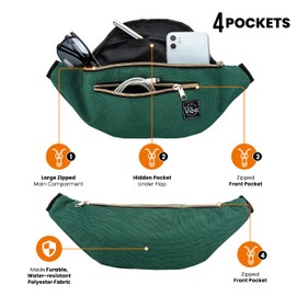 Vibe Festival Gear Fanny Pack for Men Women - Many Prints - Black Holographic Silver Gold Cute Waist Bag for Festival Rave Hiking Running Cycling