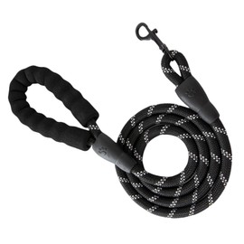 Reflective Rope Dog Leash with Padded Handle - Training Lead for Dogs - 1.2m Long - 0.8cm Wide - Ideal for Medium to Large Dogs (black)