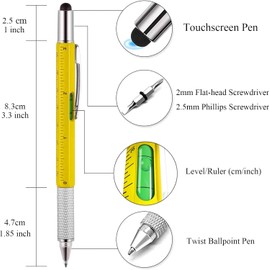 Kennmo 4 Pcs Multitool Pen Cool Gadget for Men, 6 in 1 Tool Pen Screwdriver Pen with Ballpoint, Ruler, Screwdriver, A Flat Head, Touch-Screen Pen, Levelgauge，Gift for Christmas (2 Colors)