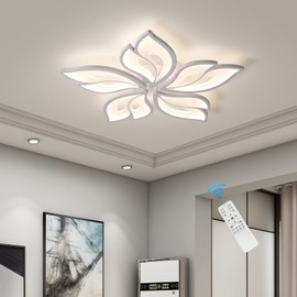 Garwarm Modern Ceiling Light,23.6” Dimmable LED Chandelier Flush Mount Ceiling Lights,Remote Control Acrylic Leaf White Lamp Fixture for Living Room Dining Room Bedroom 60W