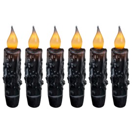 CVHOMEDECO. Real Wax Hand Dipped Battery Operated LED Timer Taper Candles Rustic Primitive Flameless Lights Décor, 4-3/4 Inch, Matt Black, 6 PCS in a Package