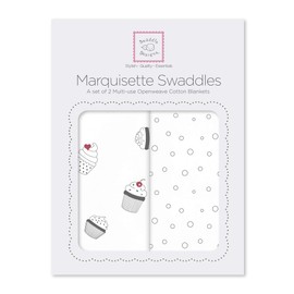 SwaddleDesigns 2 Large Marquisette Swaddle Blankets for Baby Boys/Girls, Soft Premium Cotton Muslin, Boutique Quality, Best Shower Gift, Black & White Cupcakes & Bubble Dots, Parent Picks Award Winner