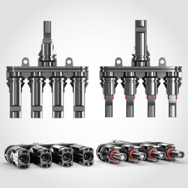 deleyCON PV4 Solar 4-Way Y Plug Pair 1500 V Male/Female T Type IP67 Waterproof (Solar Photovoltaic Connector) Distributor, Splitter, PV Coupling, Solar Plug, Solar Panel