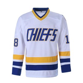 Hanson Brothers Charlestown Chiefs 16 Jack 17 Steve 18 Jeff Slap Shot Movie Ice Hockey Jersey (18 White, XX-Large)