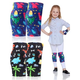 2 Pair Kids Knee Pad Dinosaur Anti Slip Padded Sponge Knee Brace Breathable Flexible Toddler Knee Pads Elastic Children Knee Support for Girl Boy Sport Volleyball Dance Skating Basketball, 3-7 Years (Dinosaur)