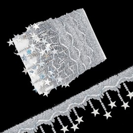Letsinstyle 10 Yards Sterne Perlen Lange Fransen Aufnäherbesatz Fransenbesatz Mit Glitzerpailletten Funkelndes Silbernes Nähband Für Bastelarbeiten Und Vorhangdekoration Zu Hause