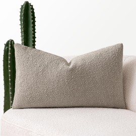 MIULEE Textured Boucle Throw Pillow Cover Light Brown Accent Solid Lumbar Pillow Case Decorative Soft Pack of 1 Couch Cushion Chair Sofa Bedroom Livingroom Home Decor,12x20 Inch