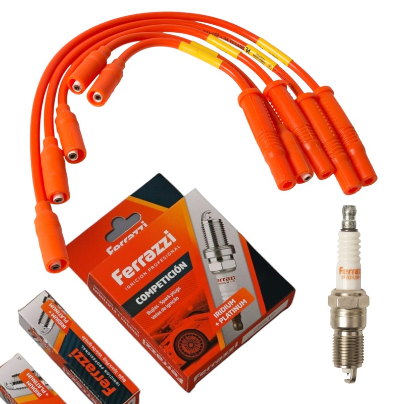 FERRAZZI Kit Cables 9mm + 4 Bujias Iridio Plantino compatible