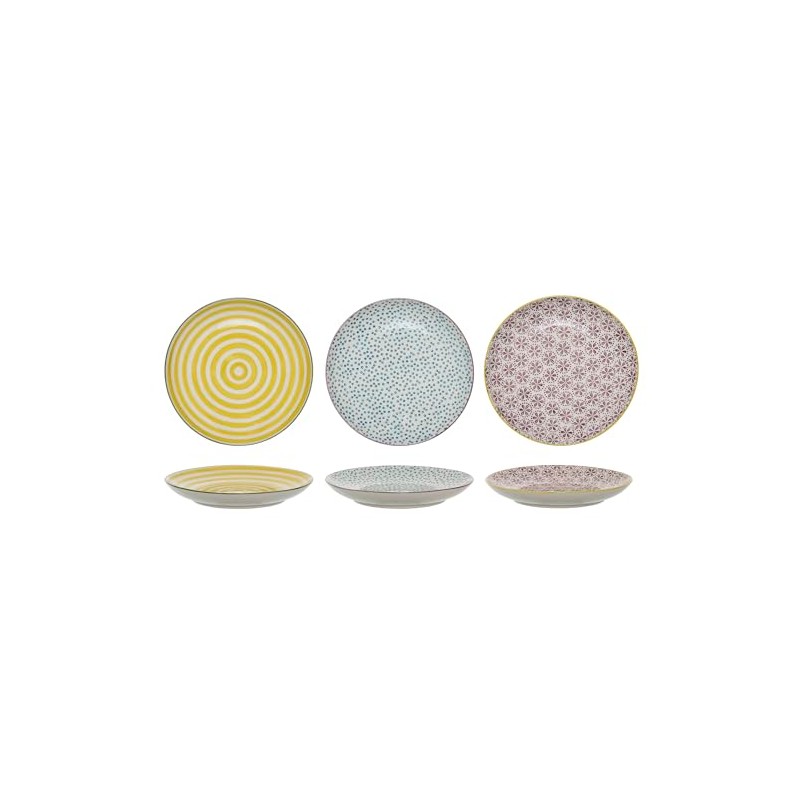 Bloomingville Patrizia Small Plates Blue Yellow Purple Ceramic Set of