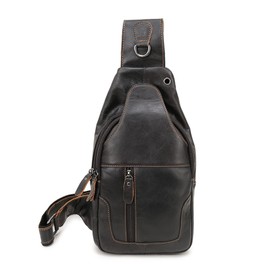 FANDARE Retro Chest Bag Leather Sling Bag Shoulder Bag Men Women Shoulder Bags Sports Bag for Outdoor Travel Hiking Jogging Daypacks, black, l,
