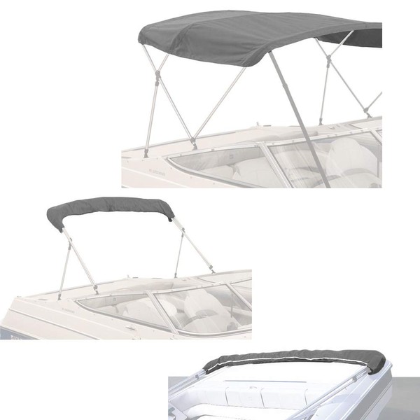 SavvyCraft Bimini Top Boat Cover Canvas Fabric 3 Bow 72" L 54"-60" W Grey Color for 1" Round Tube Frame