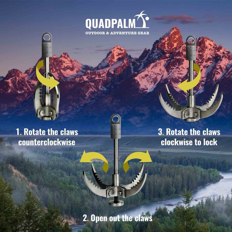 QUADPALM Grappling Hook and Black Rope 10M (32ft) - Multifunctional