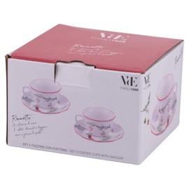 Set 2 tazzine caffè con piattino 100 ml in porcellana, decoro natalizio, Rametto