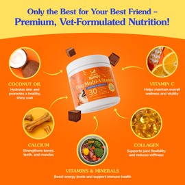 Dr Jay's Romps Multivitamins Dog Chews - Collagen to Help with Joint Health, Digestion, Skin & Coat - Vitamins and Supplements to Boost Immune System - Perfect Treats for Pets - 30 CT