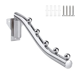 Wall Mount Clothes Hanger,180° Folding Clothes Rail for Bedrooms,Laundry Rooms,Bathrooms(5 Hooks Length 28 CM)