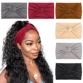 DRESHOW Pack of 6 Wide Headbands for Women Extra Large Turban Headband Boho Head Wrap Elastic Hair Bands Hair Twisted Knot Hair Accessories