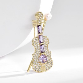 AILONMEI Elegant Pearl Flower Designer Brooch Pins Broches Costume Jewelry For Women Fashion Christmas Gift (Violin)