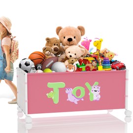 Large Toy Box Storage, Kid Toy Chest with 360° Wheels, Oxford Cloth Metal Toy Box for Boys, Girls, Stuffed Animals, Clothes, Bedroom, Living Room