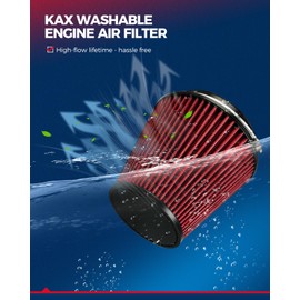 KAX Premium Washable Engine Air Filter, Universal Clamp-On Air Intake Filter, 4-Inch Round Tapered Air Intake Filter, Reusable, High Performance, 3" or 3.5" or 4"
