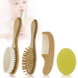 LXLUOO Baby Hair Brush and Comb Set for Newborn - Natural Wooden Hairbrush with Soft Goat Bristles for Cradle Cap - Perfect Scalp Grooming Product for Infant, Kids - Baby Gift