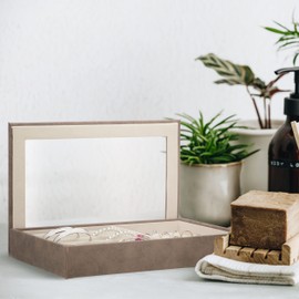 Relaxdays Leather Look Velvet Jewellery Box with Window H 5 x W 30 x D 21 cm Brown