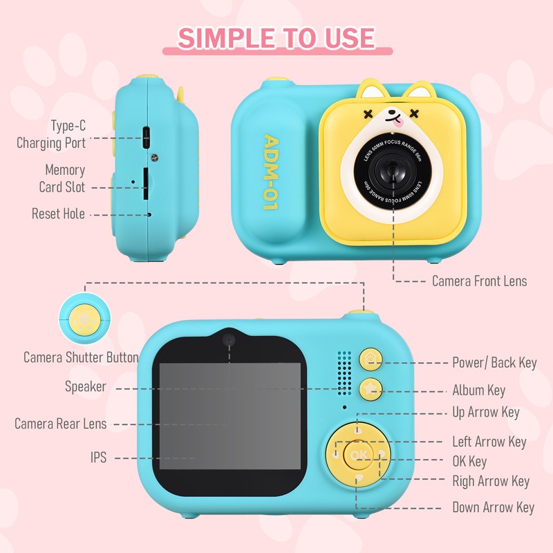 Cute Digital Camera 1080P 48MP 2.4 Inch IPS Screen and
