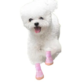 Paipeper Dog Shoes for Small Dogs,Breathable Dog Boots,Pet Paw Protector for Hot Pavement and Winter Snow,Outdoor Walking and Indoor Hardfloors(Pink White-Size 4)