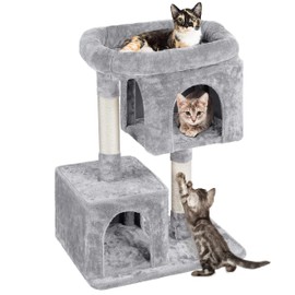 Topeakmart 33.5in Cat Tree House Cat Condo w/Sisal Scratching Posts, Cat Tower Cat Bed Kitty Play House