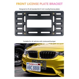 GNSZSN Front License Plate Holder Bracket - Black Universal ABS Mounting Kit Frame with Copper Thread, Screws & 4 Stainless Steel Ties for Front Bumper