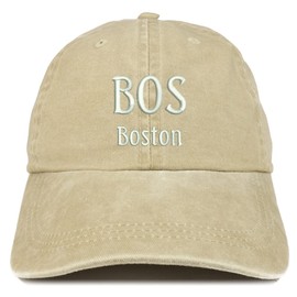 Trendy Apparel Shop BOS Boston Embroidered Pigment Dyed Washed Baseball Cap - Khaki