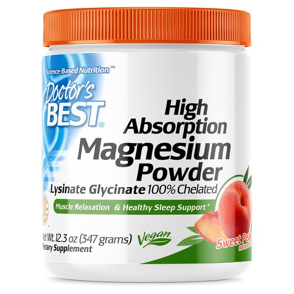 Doctor's Best High Absorption Magnesium Powder (Peach Flavored) 100% Chelated TRACCS, Not Buffered, Headaches, Muscle, Vegan, Peach Flavor, 12.3 Ounce (Pack of 1)