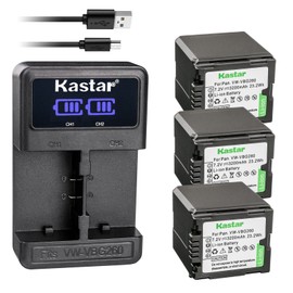 Kastar 3 Pack Battery and LCD Dual USB Charger Compatible with Panasonic HDC-HS200, HDC-HS250, HDC-HS250K, HDC-HS300, HDC-HS300K, HDC-HS300P, HDC-HS300PC, HDC-HS350, HDC-HS700, HDC-HS700K, HDC-MDH1