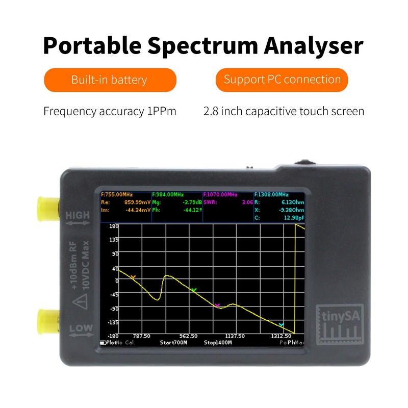 Dearsee TinySA Spectrum Analyzer Handheld 100kHz to 960MHz Portable 2.8"