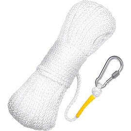 Hollow Braided Polypropylene Line Rope Heaving Line with Spring Hook for Ring Buoy Pool Life Preserver Ring Rope Boat Anchor Rope (White,30 m/ 32.8 Yards)