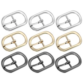 PATIKIL Single Prong Belt Buckle 1.5", 9 Pcs Metal Roller Buckle Oval Center Bar Buckles for Belt Purse Making Leather Hardware, Black/Silver/Light Gold