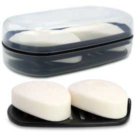 Solid Shampoo Bar Holder, Large Bar Soap Holder, Travel Soap Container, Soap Box with Draining Layer, Soap Case for Bathroom, Traveling, Gym, Camping (Clear Style-1-Large)