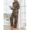WDIRARA Men's Satin Leopard Lapel Neck Button Down Long Sleeve