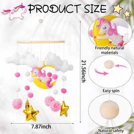 Unicorn Baby Mobile for Crib Unicorn Baby Mobile Crib Nursery Mobile for Girls for Nursery Bed Decoration, Bassinet Newborn Baby Gift, Pink (Pink)