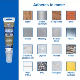 GE GE Advanced Silicone Caulk for Window & Door - 100% Waterproof Silicone Sealant, 5X Stronger Adhesion, Freeze & Sun Proof - 2.8 fl oz Tube, Clear, 1 Pack