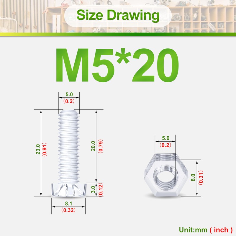 Pzsmocn 100pcs/50 Sets M5*20mm PC Clear Plastic Phillips Round Head