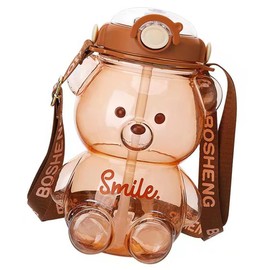 ARTOCT Kawaii Bear Shaped Water Bottle,Portable Drinking Bottle With Straw and Adjustable Strap,Leak-Proof Outdoor Sports Water Jug for Boys and Girls