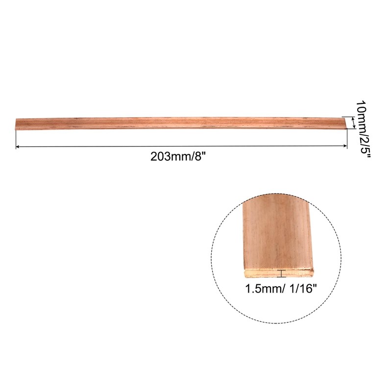 MECCANIXITY 1Pcs 8" x 2/5" Copper Flat Bar,1/16" Thickness Copper