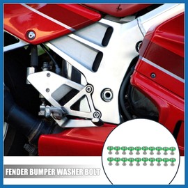 A ABSOPRO 20 Pcs Motorcycle Green Fender Bumper Washer Bolt Nut Kit Fastener Item Replacement