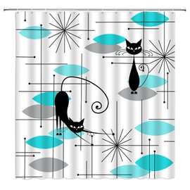 CCNSTMS Mid Century Shower Curtain Funny Black Cat Starbursts Atomic Stars Modern Abstract Geometric Iconic Retro Boho 1950s 1960s Bathroom Curtains Decor with Hooks