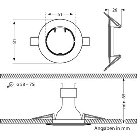 ledscom.de Fere Ceiling Mounting Frame Round Glossy Chrome GU10 / MR16 / GU5.3 / 50 mm with GU10 Socket Pack of 10