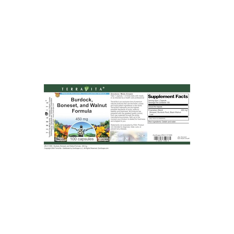 Terravita Burdock, Boneset, and Walnut Formula - 450 mg (100